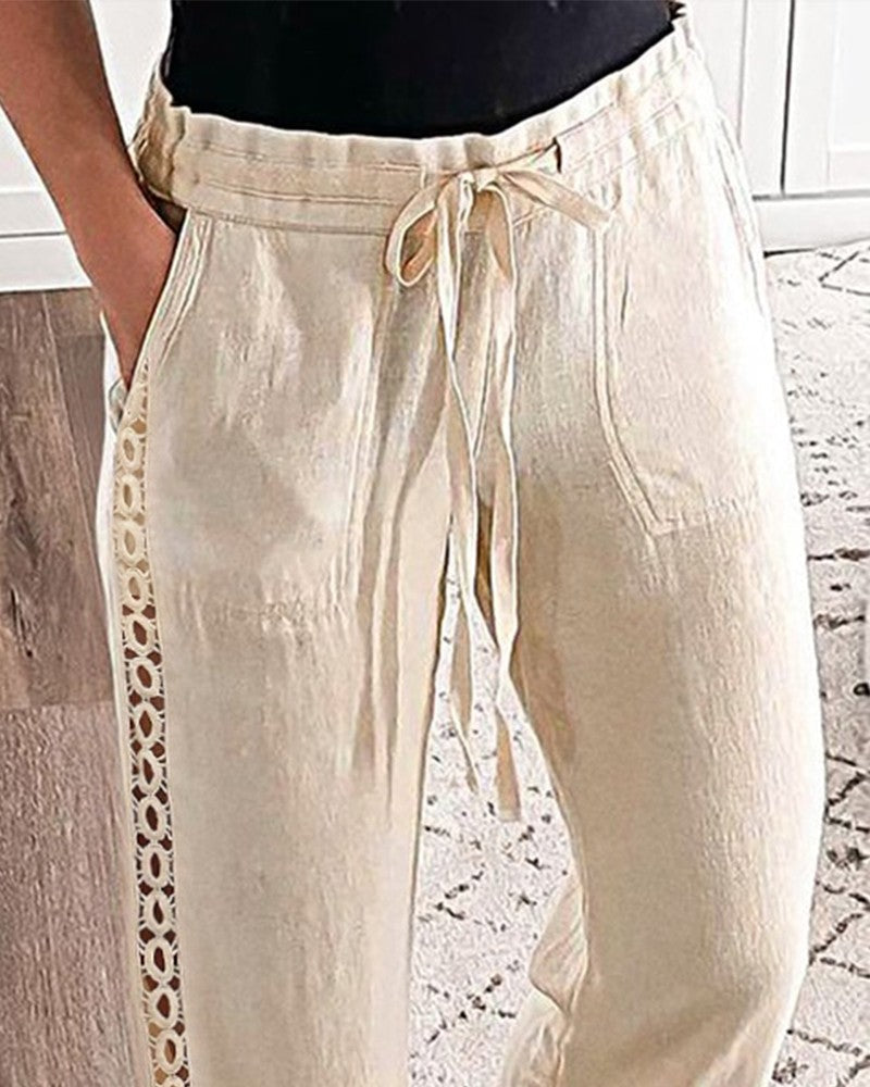 Drawstring Hollow Out Casual Pants