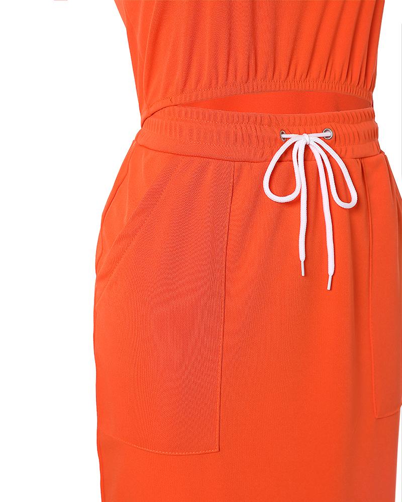 Crop Tank Top & Split Hem Drawstring Skirt Set