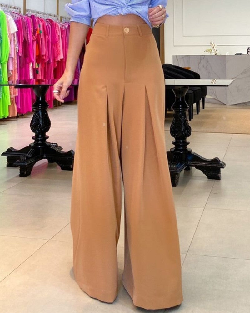 High Waist Ruched Wide Leg Pants