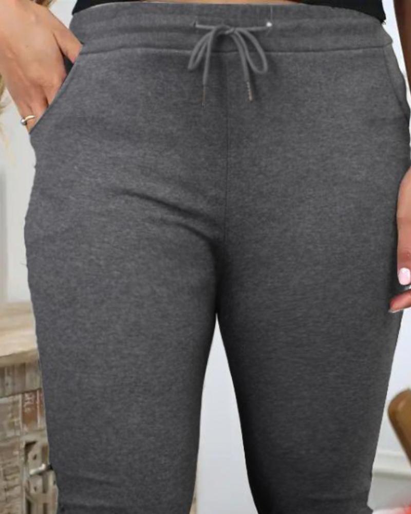 Drawstring Stretchy Waist Pocket Design Lined Sweatpants