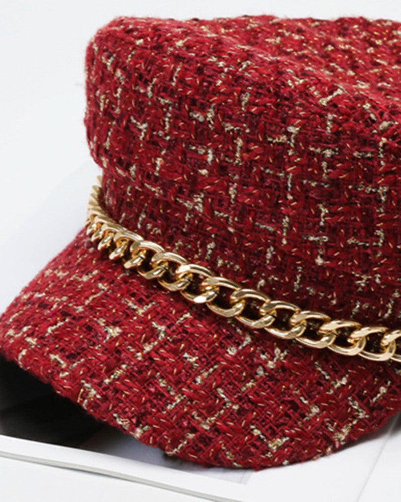 Trendy Tweed Chain Decor Peaked Cap