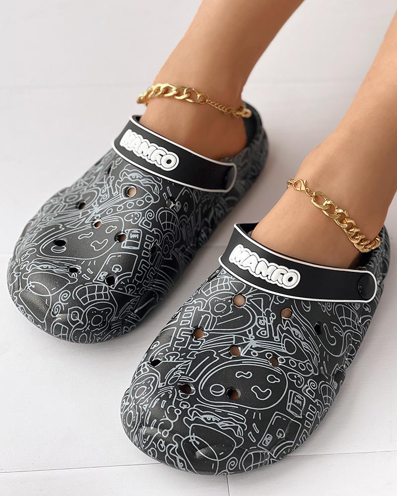 Cartoon Graphic Print Hollow Out Beach Clog Slippers