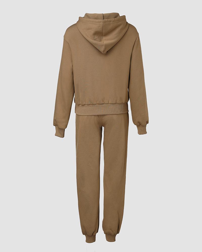 Kangaroo Pocket Design Hoodie & Cuffed Sweatpants Set