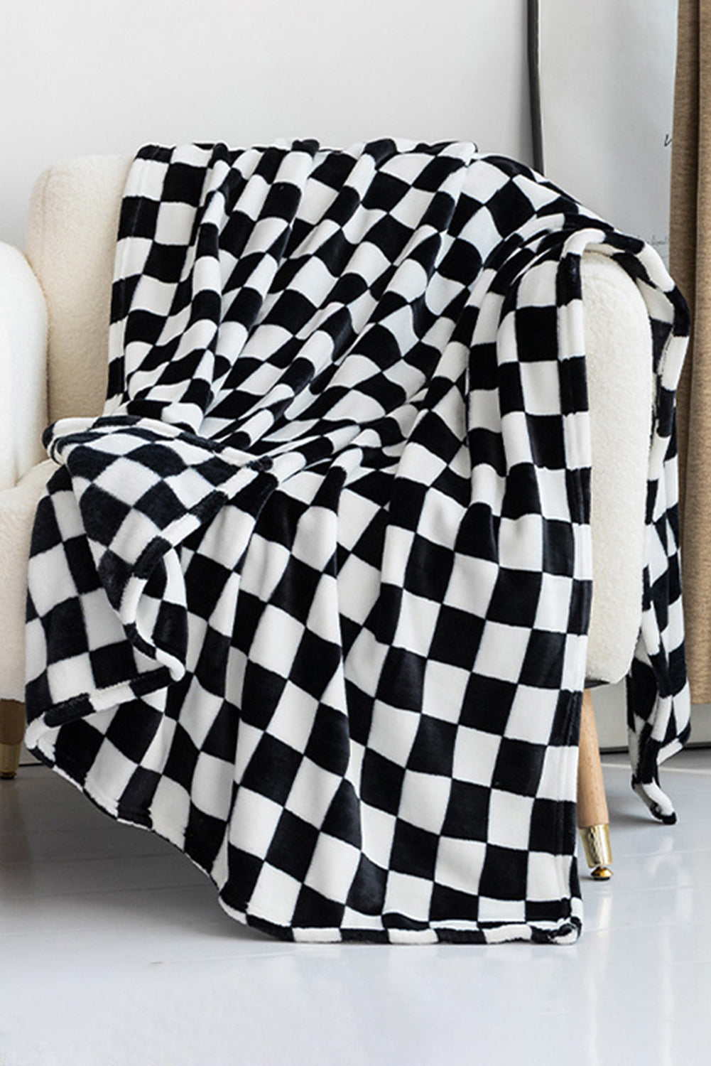 Navy Blue Checkerboard Printed Soft Throw Blanket 120*200cm