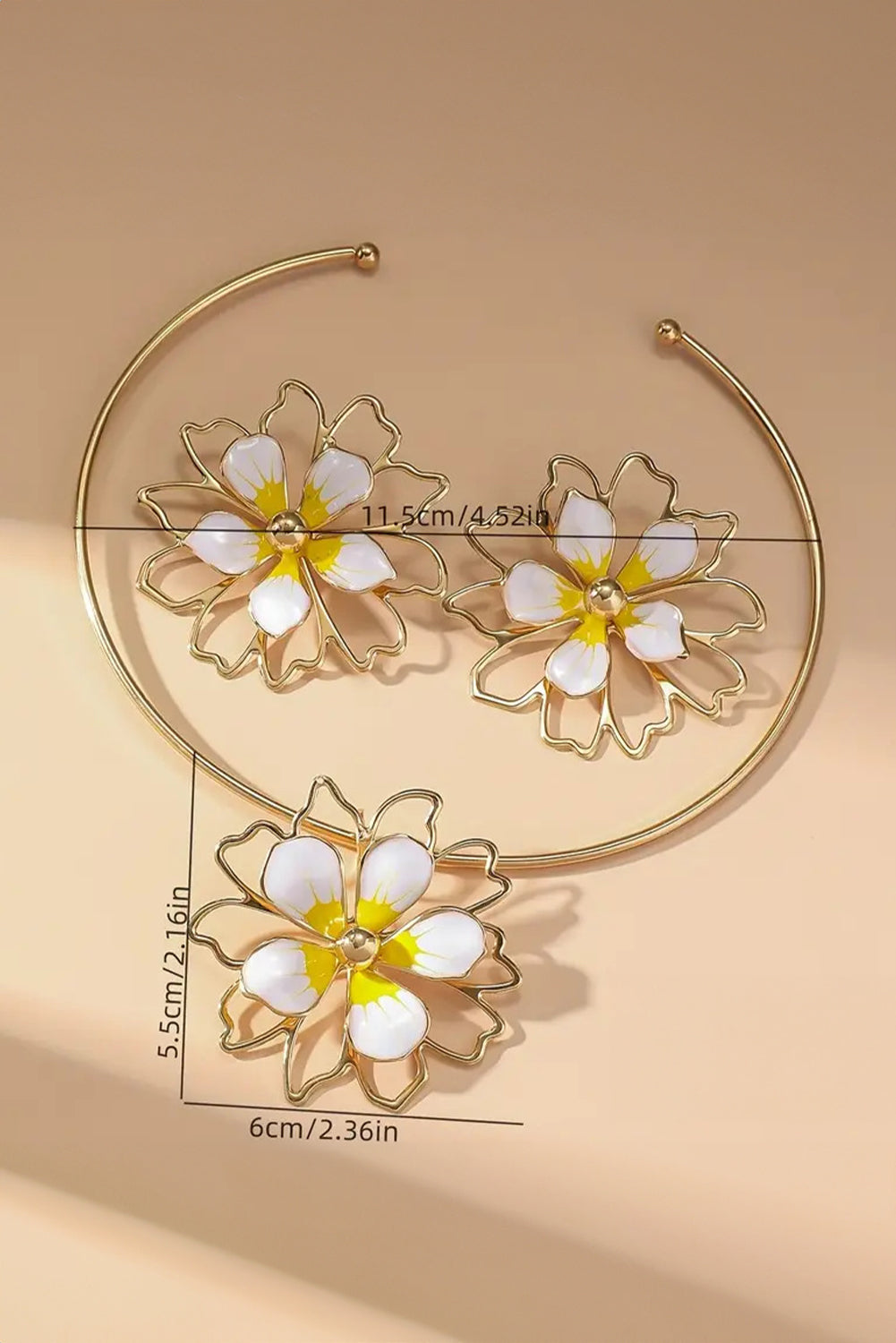 Yellow Hollow Out Flower Shape Plated Earrings and Choker Set