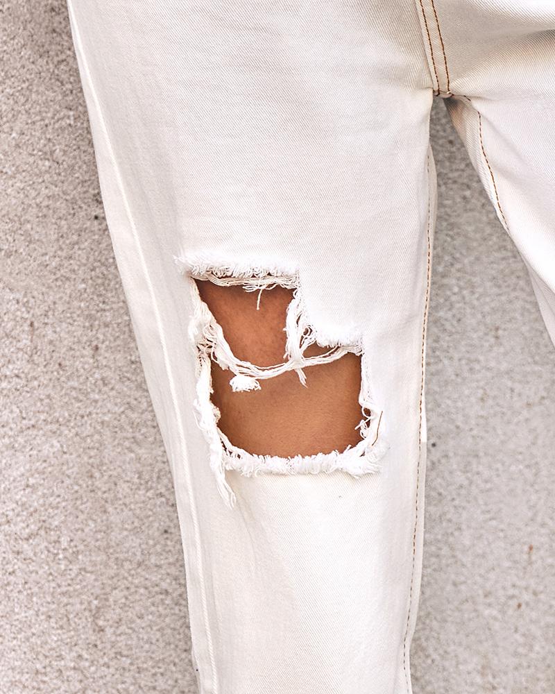 Ripped Cutout High Waist Pocket Design Jeans