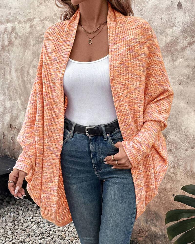 Colorful Waffle Knit Open Front Coat Batwing Long Sleeve Cardigan