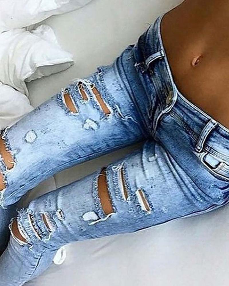 Cutout Ripped Low Waist Jeans