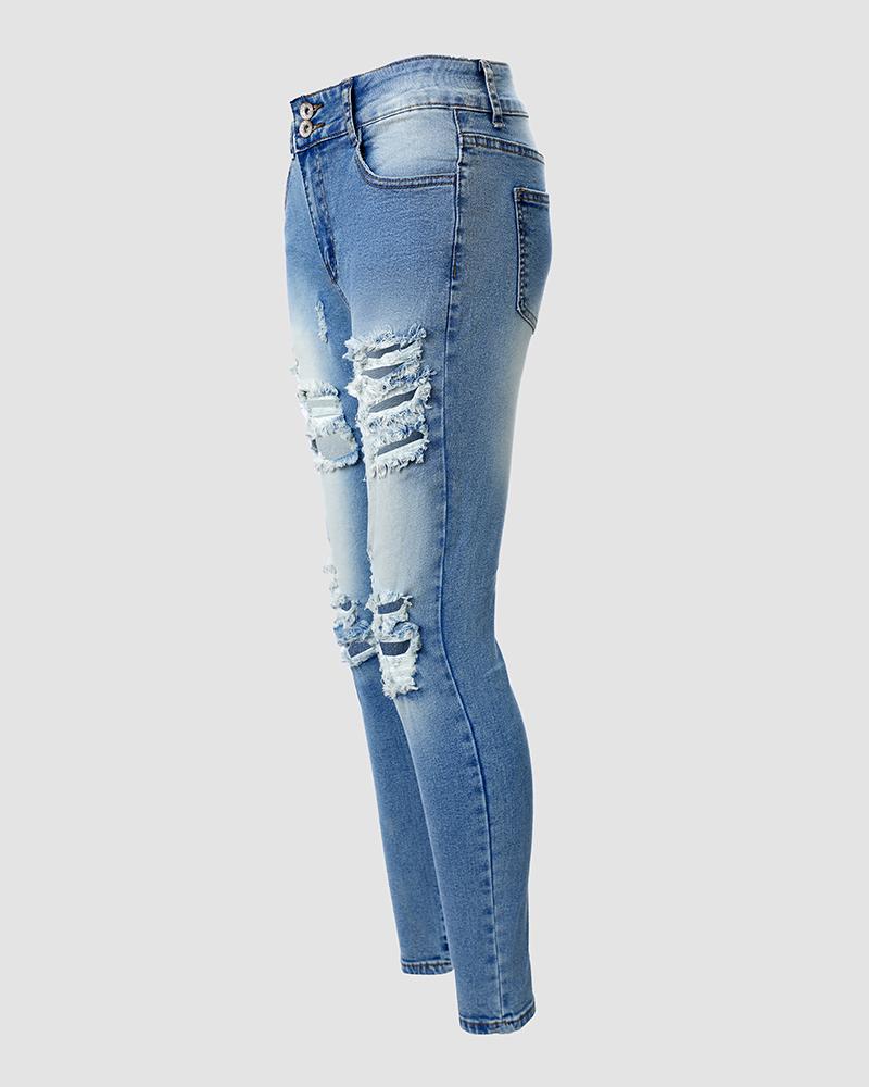 Cutout Ripped Low Waist Jeans