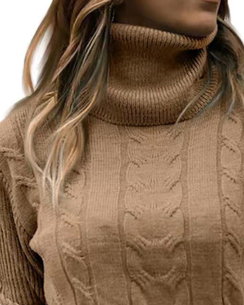 Long Sleeve Turtleneck Cable Knit Sweater