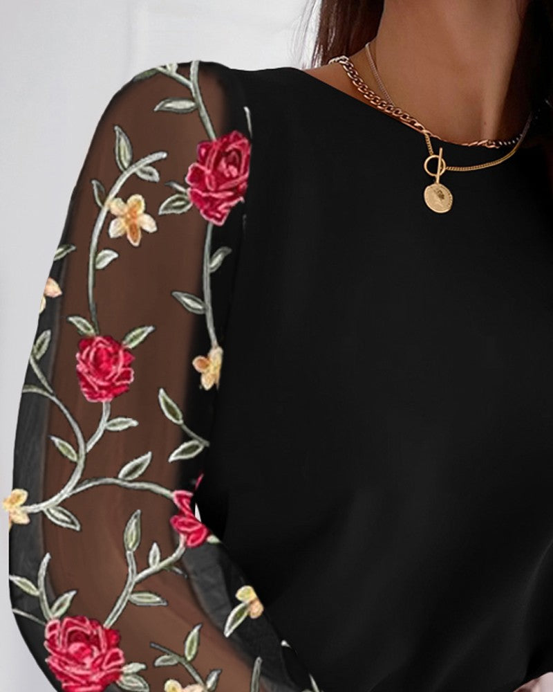 Floral Embroidery Long Sleeve Top