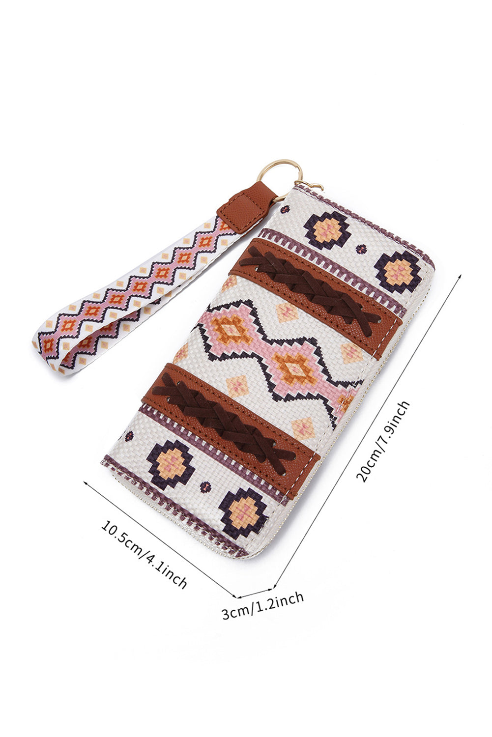 White Western Aztec Print PU Leather Wristlet Wallet