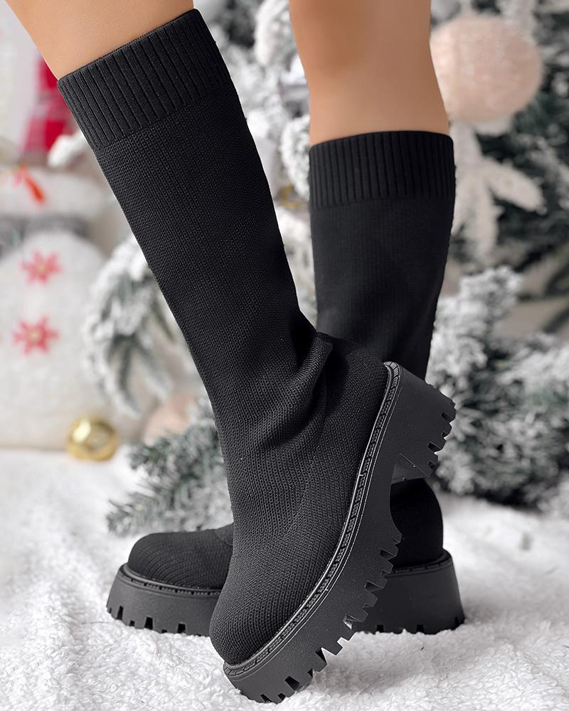 Round Toe Platform Breathable Calf Boots