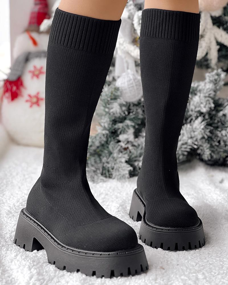 Round Toe Platform Breathable Calf Boots