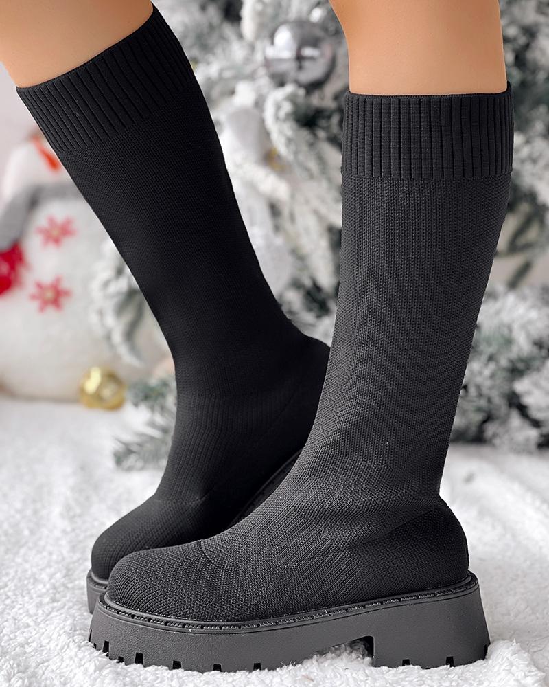 Round Toe Platform Breathable Calf Boots