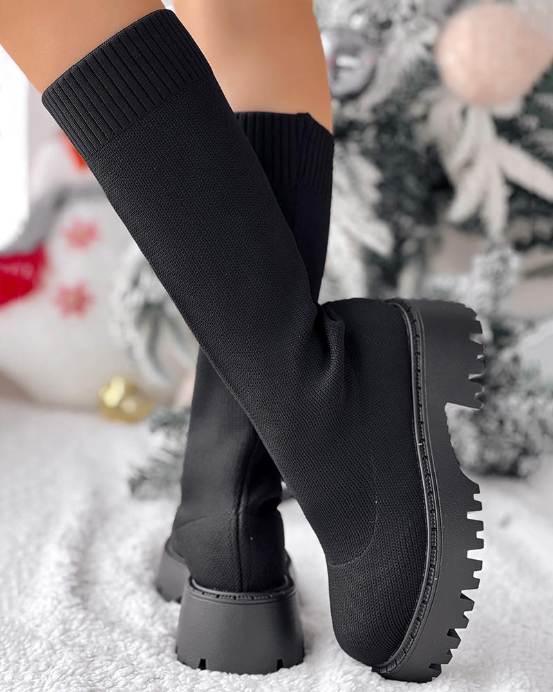 Round Toe Platform Breathable Calf Boots