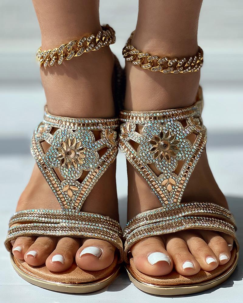 Rhinestone Tribal Floral Pattern Summer Beach Sandals