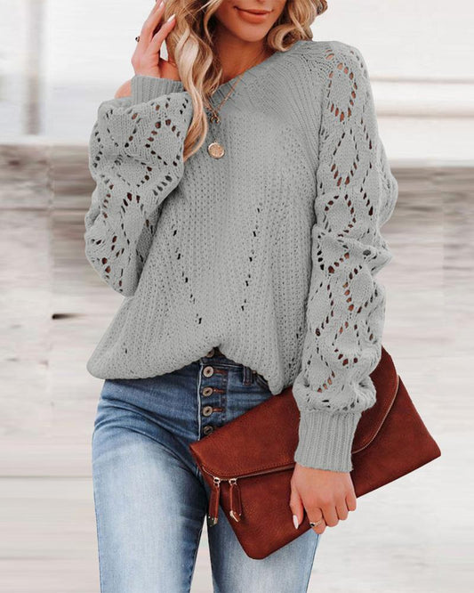 Long Sleeve Pointelle Knit Sweater