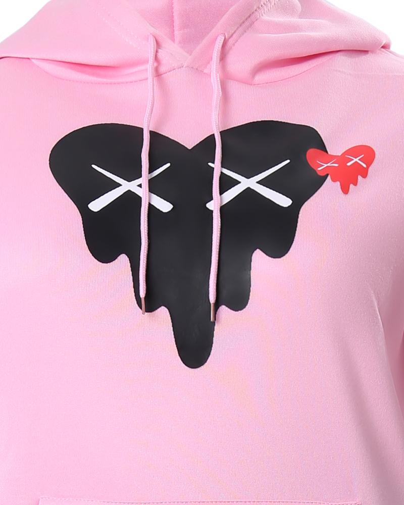 Plus Size Valentine's Day Heart Print Hoodie & Pants Set