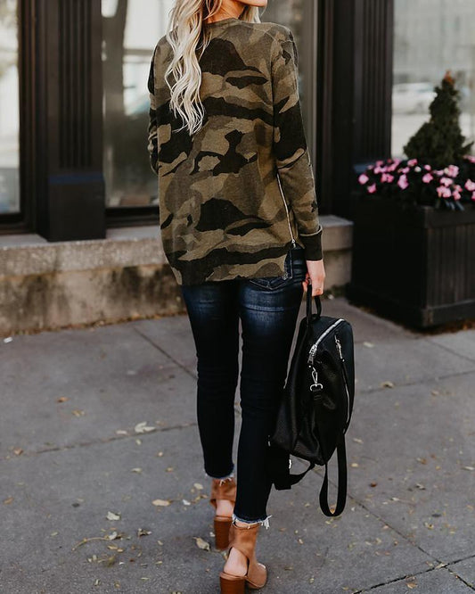 Stylish Camouflage Print Flannel Top