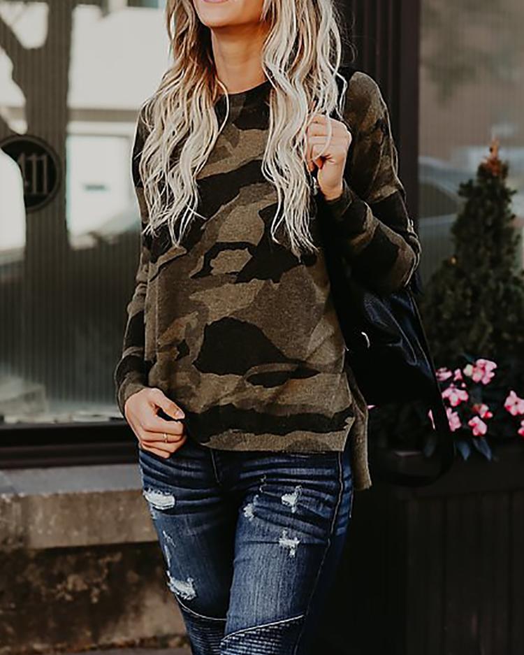 Stylish Camouflage Print Flannel Top