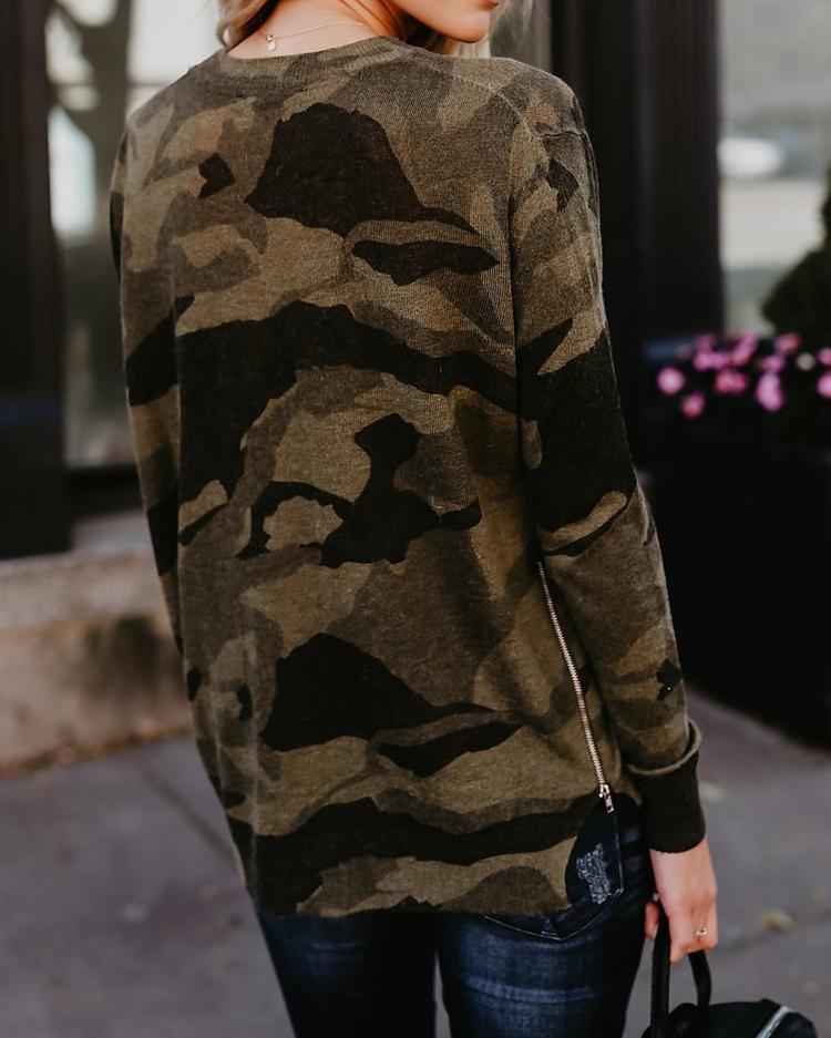 Stylish Camouflage Print Flannel Top