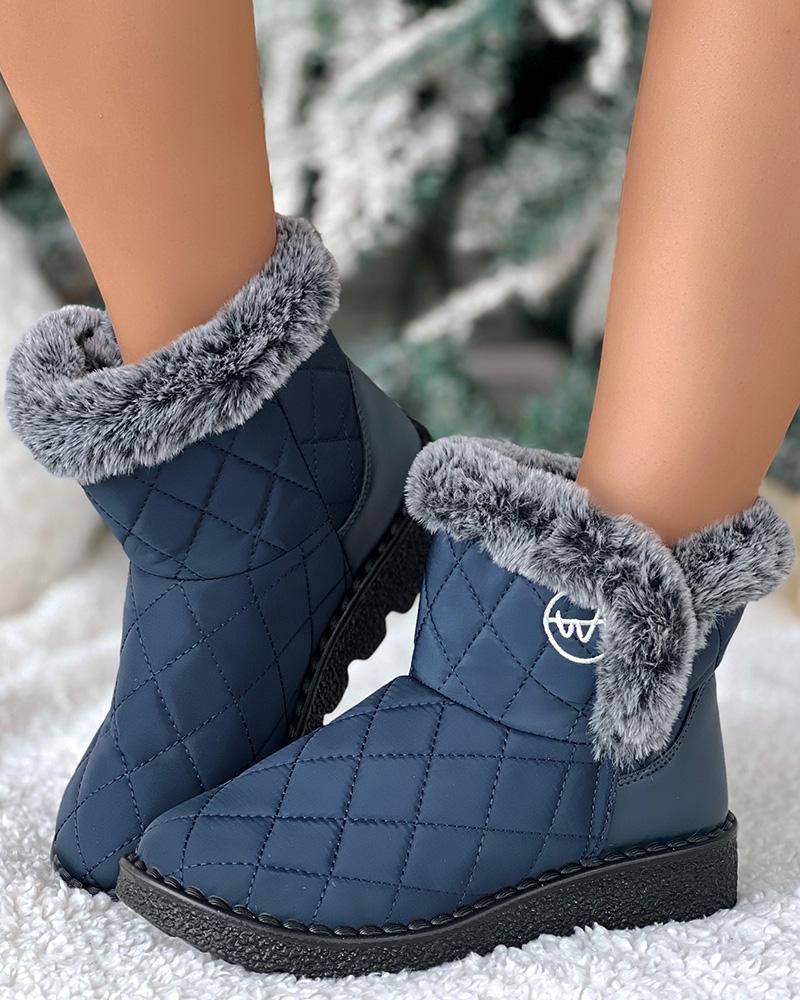 Quilted Argyle Lined Waterproof Winter Ankle Boots