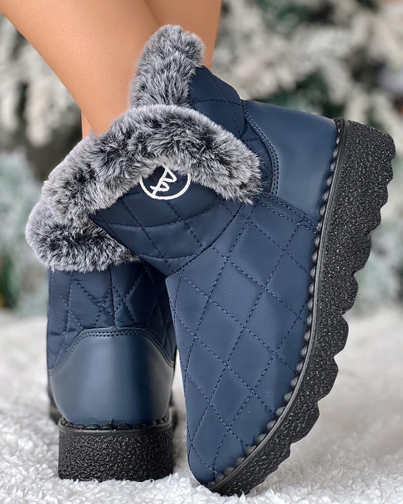 Quilted Argyle Lined Waterproof Winter Ankle Boots