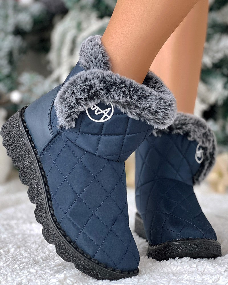 Quilted Argyle Lined Waterproof Winter Ankle Boots