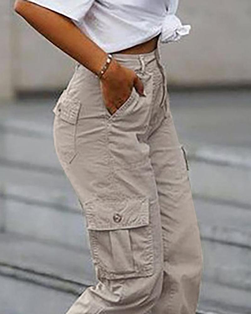 High Waist Pocket Design Cargo Pants