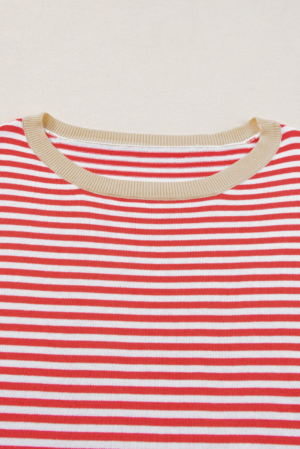 Fiery Red Contrast Trimmed Striped Drop Shoulder Sweater