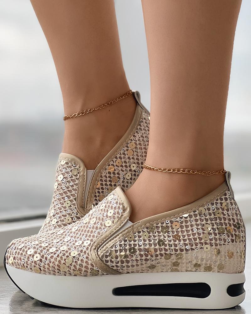 Sequin Lace Slip On Muffin Sneakers