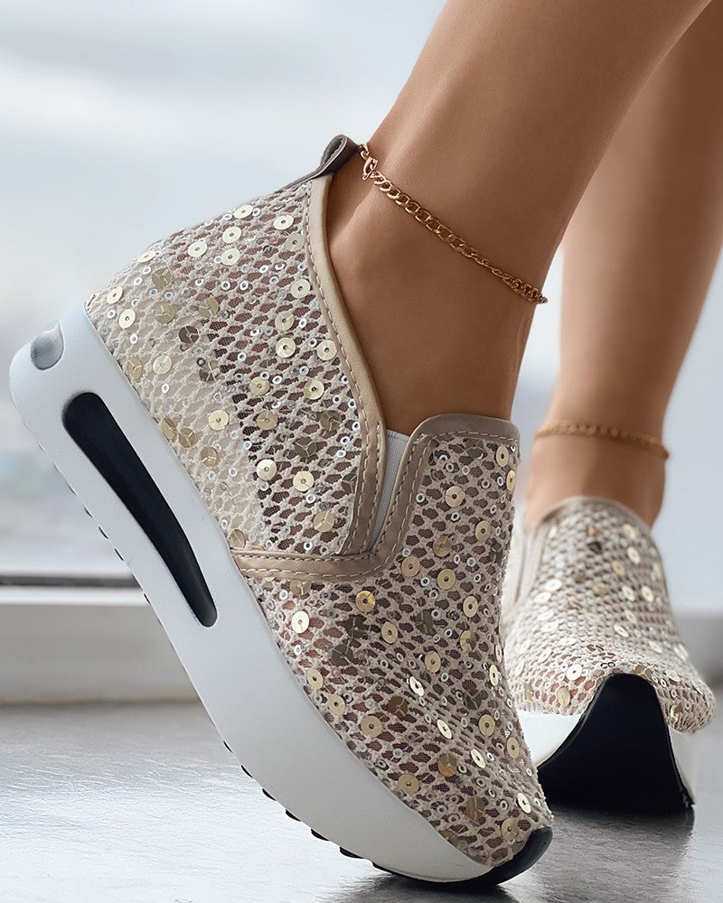 Sequin Lace Slip On Muffin Sneakers