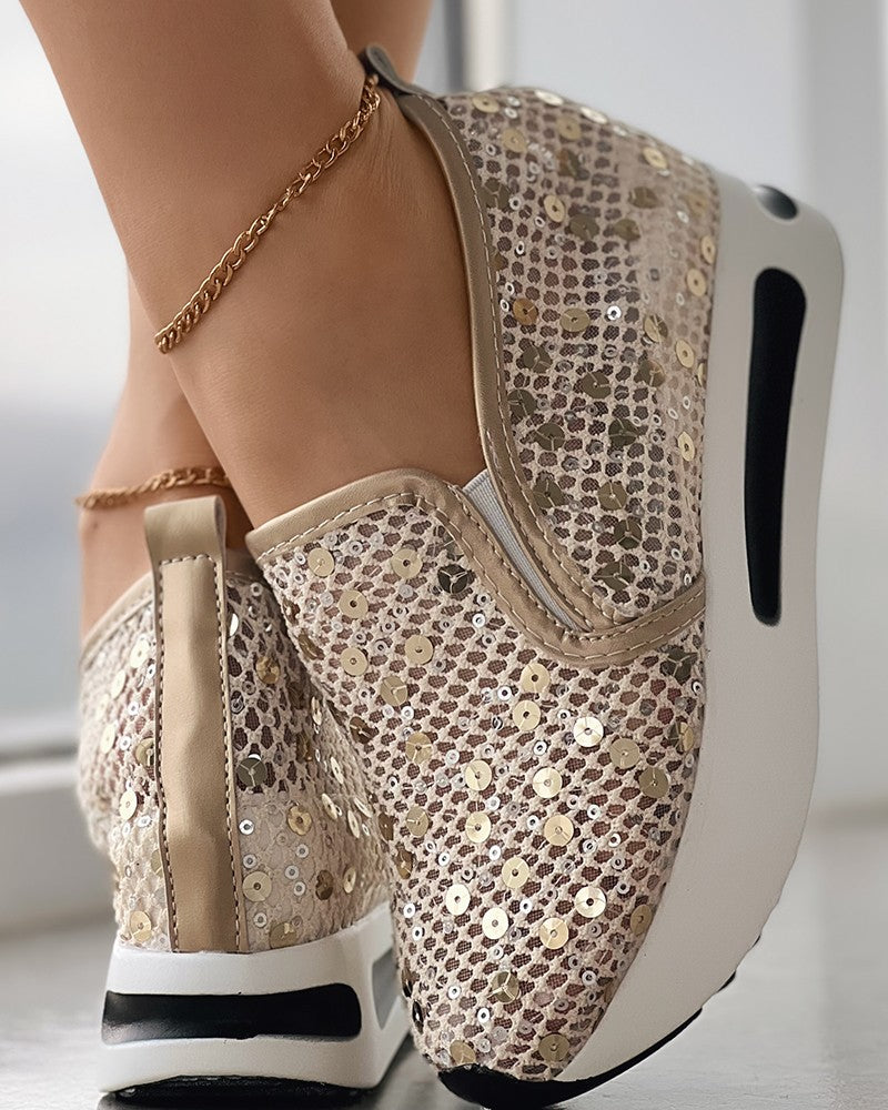 Sequin Lace Slip On Muffin Sneakers