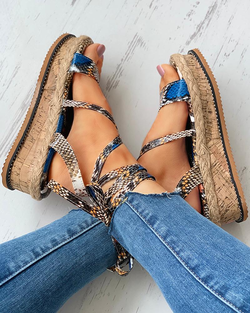 Snakeskin Woven Flax Espadrille Sandals