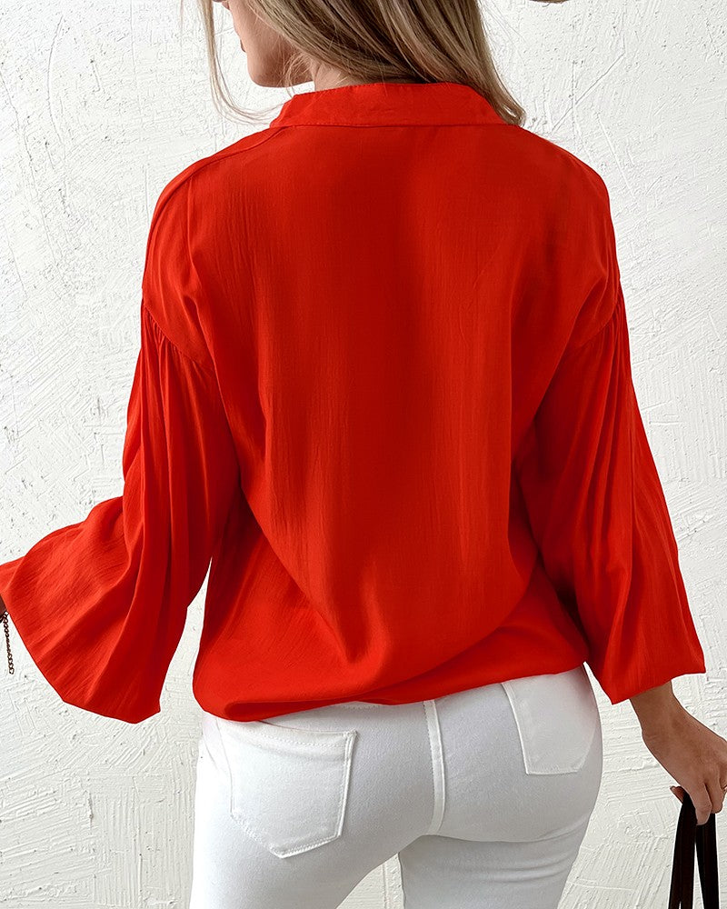 Lantern Sleeve Zipper Design Casual Top