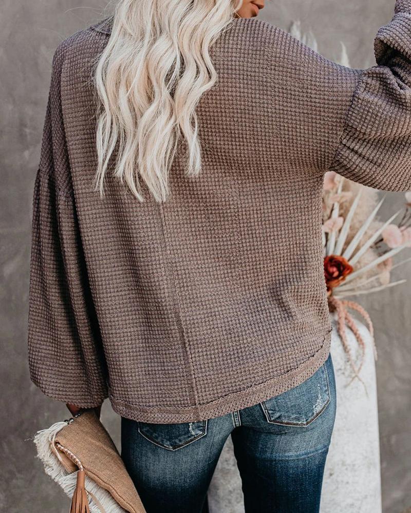 Plain Lantern Sleeve Casual Knit Sweater