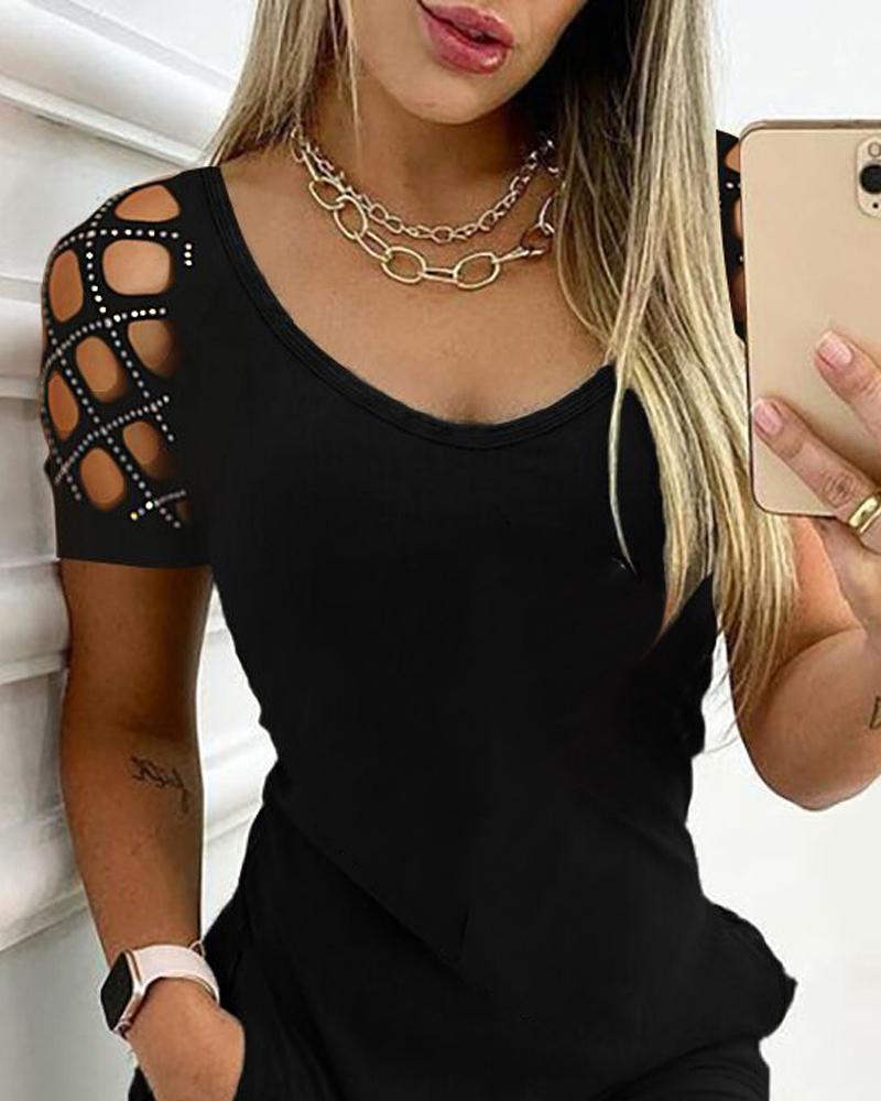 Rhinestone Hollow Out Bodycon Dress