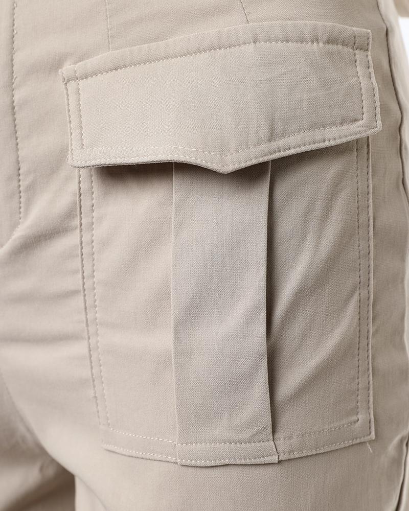 Pocket Design Paperbag Waist Cargo Pants With Belt