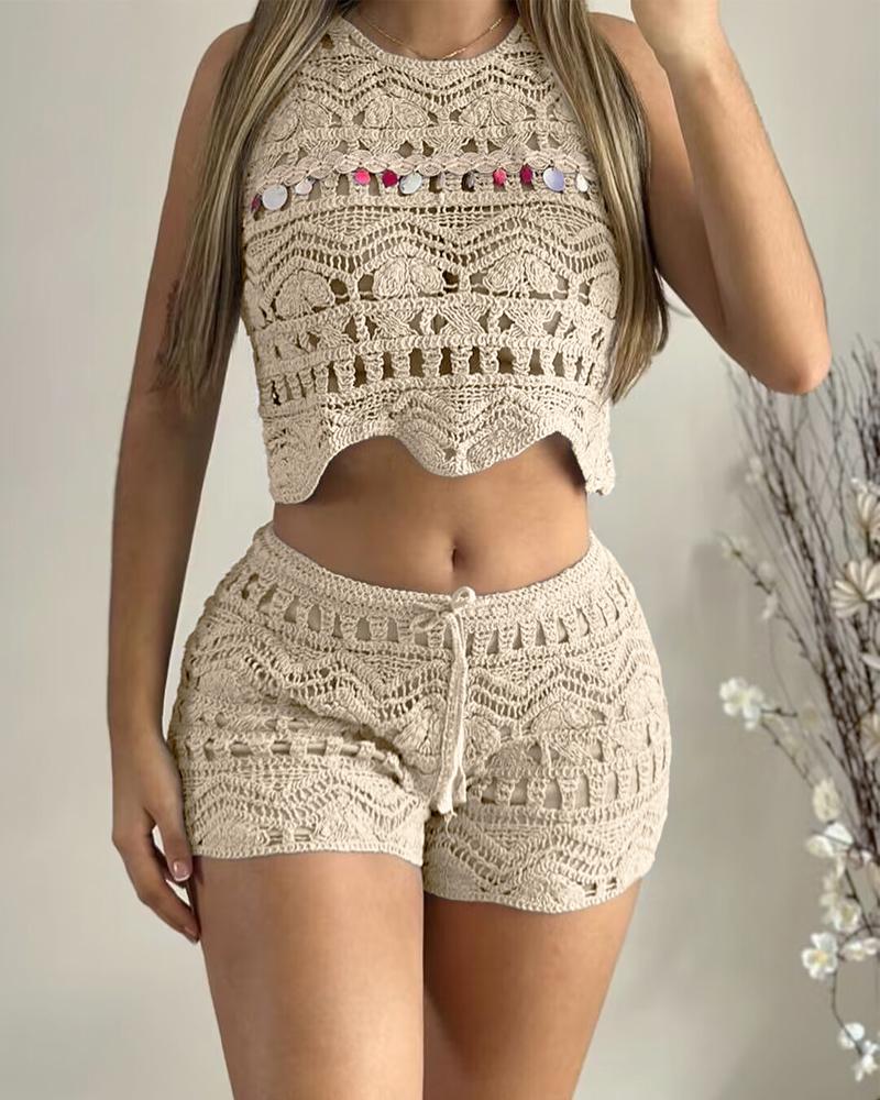 Backless Tassel Design Top & Shorts Set