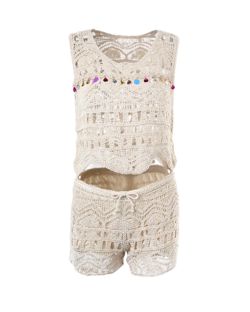 Backless Tassel Design Top & Shorts Set