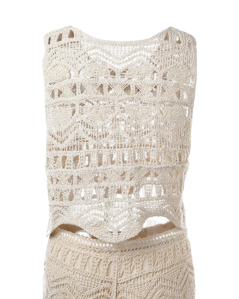 Crochet Lace Sleeveless Crop Knit Top & Shorts Set