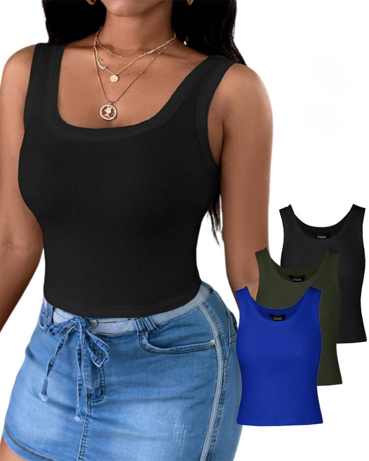 3 Pack Scoop Neck Sleeveless Ribbed Tank Top Cami Tee Shirts