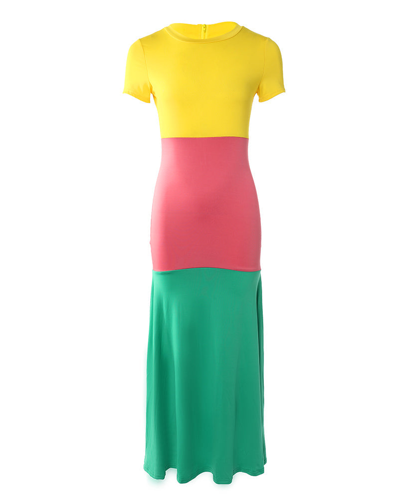 Short Sleeve Colorblock Maxi Dress