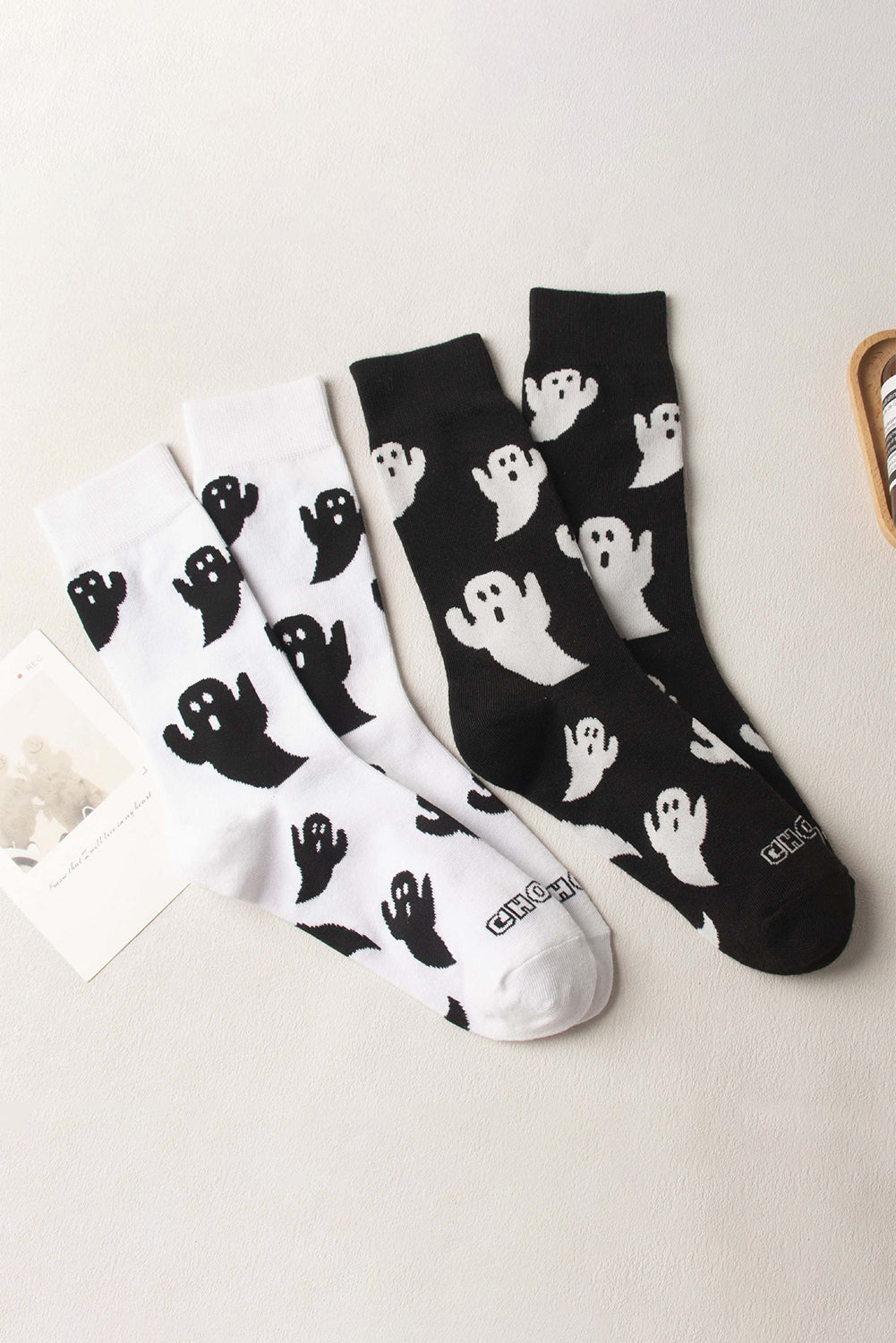 White Ghost Printed Halloween Cotton Mid calf Socks