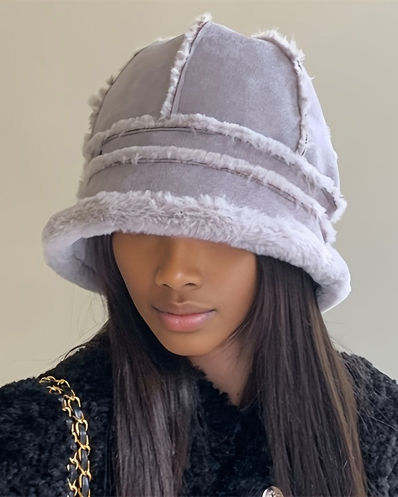 Faux Fur Piping Winter Thermal Bucket Hat