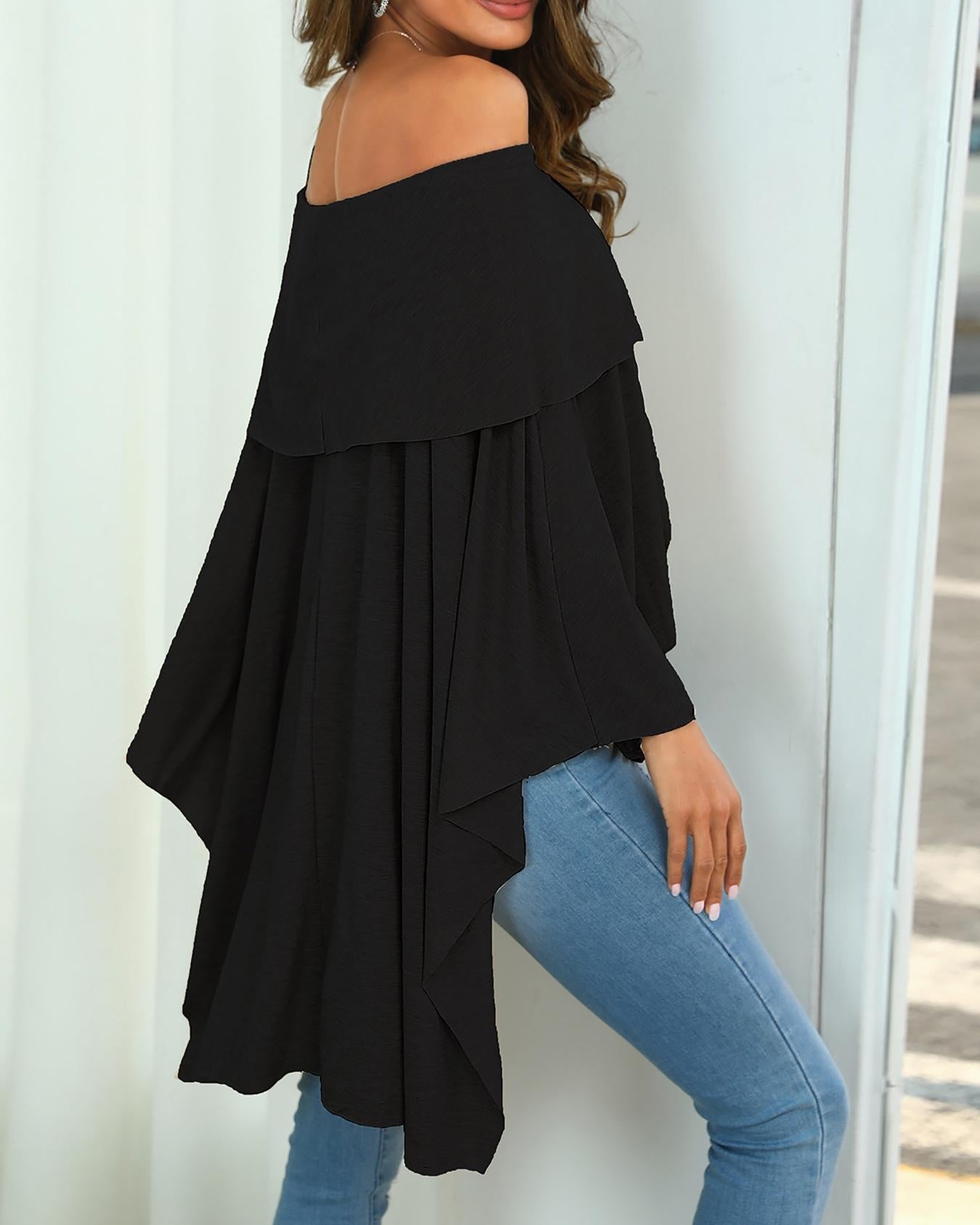 Irregular Off Shoulder Dip Hem Casual Blouse