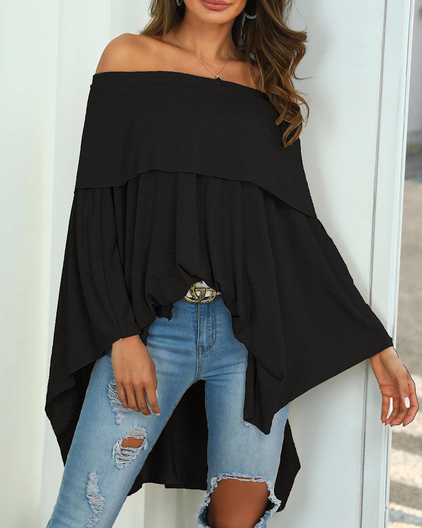 Irregular Off Shoulder Dip Hem Casual Blouse