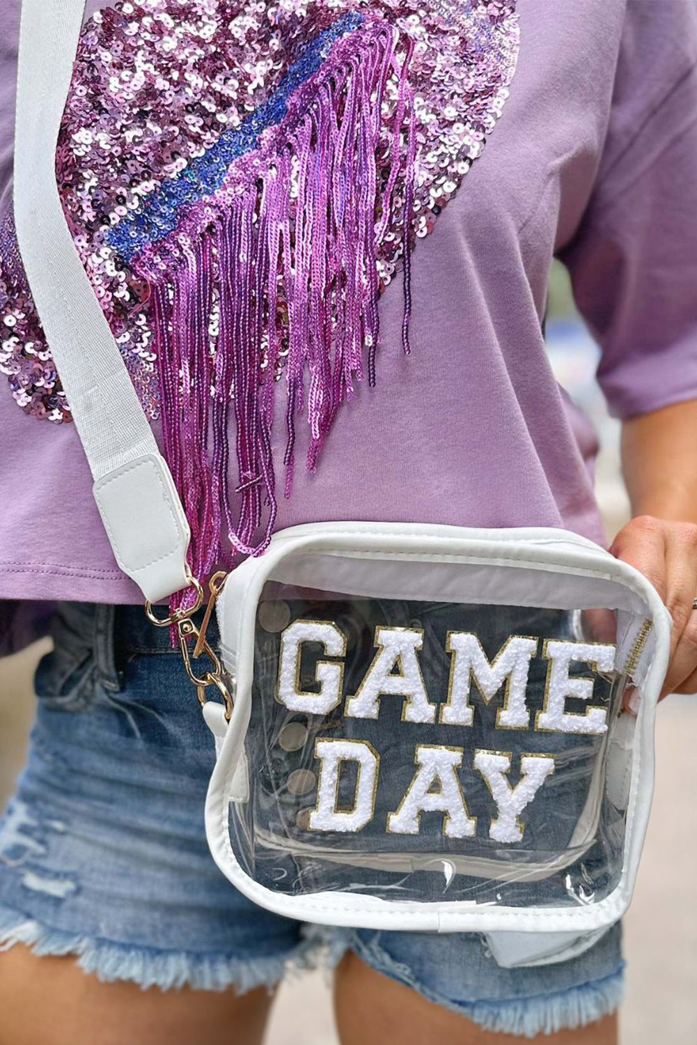 White GAME DAY Rugby Football Clear Shoulder Bag