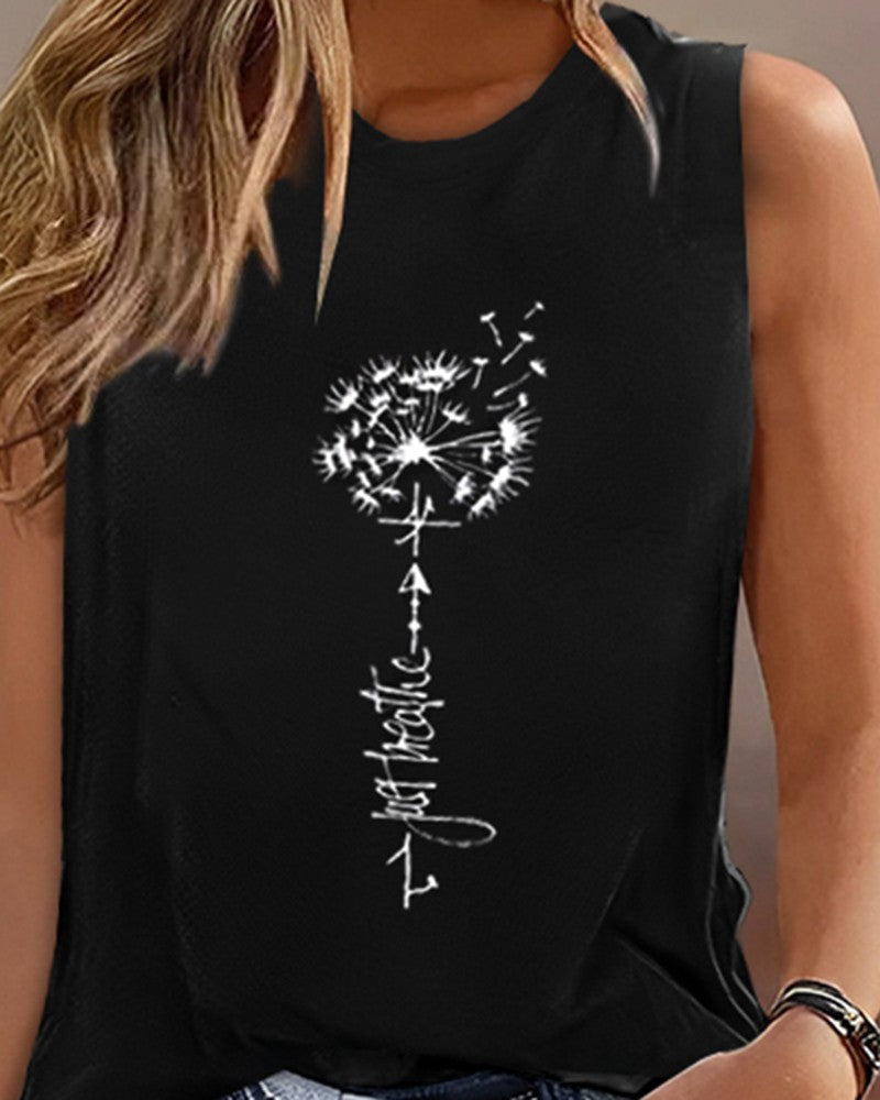 Dandelion Letter Print Casual Tank Top